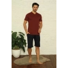 Moda Erkek Bordo V Yaka 3lü Pijama Takım