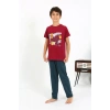 Moda Erkek Çocuk Kısa Kol Penye Pijama Takım Bordo