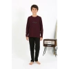 Moda Erkek Çocuk Uzun Kol Penye Pijama Takım Bordo