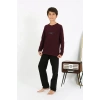 Moda Erkek Çocuk Uzun Kol Penye Pijama Takım Bordo