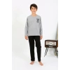 Moda Erkek Çocuk Uzun Kol Penye Pijama Takım Gri