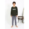 Moda Erkek Çocuk Uzun Kol Penye Pijama Takım Haki