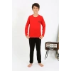 Moda Erkek Çocuk Uzun Kol Penye Pijama Takım Kırmızı