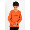 Moda Erkek Çocuk Uzun Kol Penye Pijama Takım Turuncu