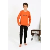 Moda Erkek Çocuk Uzun Kol Penye Pijama Takım Turuncu