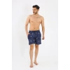 Moda Erkek Desenli Fermuar Cepli Deniz Şortu Lacivert
