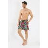 Moda Erkek Desenli Fermuar Cepli Deniz Şortu Siyah