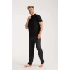 Moda Erkek Füme Düğmeli Yaka Kısa Kol Pijama Takımı