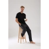 Moda Erkek Füme Düğmeli Yaka Kısa Kol Pijama Takımı