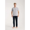 Moda Erkek Gri Düğmeli Yaka Kısa Kol Pijama Takımı
