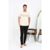 Moda Erkek Kısa Kol Penye Pijama Takımı Krem
