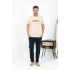 Moda Erkek Kısa Kol Penye Pijama Takımı Krem