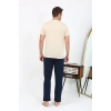 Moda Erkek Kısa Kol Penye Pijama Takımı Krem