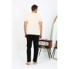 Moda Erkek Kısa Kol Penye Pijama Takımı Krem