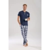 Moda Erkek Lacivert Düğmeli Yaka Kısa Kol Pijama Takımı