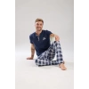Moda Erkek Lacivert Düğmeli Yaka Kısa Kol Pijama Takımı