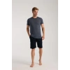 Moda Erkek Lacivert Sıfır Yaka Kısa Kol Şortlu Pijama Takımı