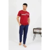 Moda Erkek Pamuk Kısa Kol Pijama Takım Bordo