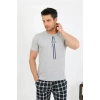 Moda Erkek Pamuk Kısa Kol Pijama Takım Gri