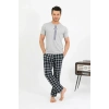 Moda Erkek Pamuk Kısa Kol Pijama Takım Gri