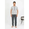 Moda Erkek Pamuk Kısa Kol Pijama Takım Gri