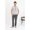 Moda Erkek Pamuk Kısa Kol Pijama Takım Gri
