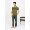 Moda Erkek Pamuk Kısa Kol Pijama Takım Haki