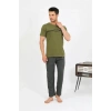 Moda Erkek Pamuk Kısa Kol Pijama Takım Haki