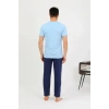 Moda Erkek Pamuk Kısa Kol Pijama Takım Mavi
