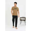 Moda Erkek Pamuk Kısa Kol Pijama Takım Vizon