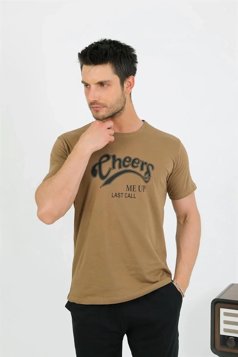 Moda Erkek Pamuk Kısa Kol Pijama Takım Vizon