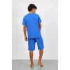 Moda Erkek Pamuk Lakost Alt Üst Kaprili Pijama Takım Saks