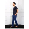 Moda Erkek Penye 3lü Lacivert V Yaka Pijama Takımı