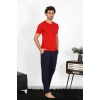 Moda Erkek Penye Kırmızı 3lü Pijama Takımı