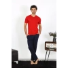 Moda Erkek Penye Kırmızı 3lü Pijama Takımı