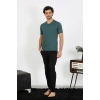 Moda Erkek Penye Petrol Rengi 3lü Pijama Takımı