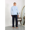 Moda Erkek Penye Uzun Kol Pijama Takımı Buz Mavisi