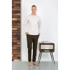 Moda Erkek Penye Uzun Kol Pijama Takımı Ekru
