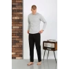 Moda Erkek Penye Uzun Kol Pijama Takımı GRİ