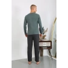 Moda Erkek Penye Uzun Kol Pijama Takımı Haki
