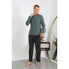 Moda Erkek Penye Uzun Kol Pijama Takımı Haki