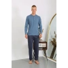 Moda Erkek Penye Uzun Kol Pijama Takımı İndigo