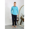 Moda Erkek Penye Uzun Kol Pijama Takımı Turkuaz