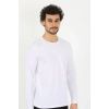 Moda Erkek Sıfır Yaka Uzun Kol Beyaz Fanila
