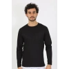 Moda Erkek Sıfır Yaka Uzun Kol Siyah Fanila