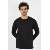 Moda Erkek Sıfır Yaka Uzun Kol Siyah Fanila