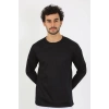 Moda Erkek Sıfır Yaka Uzun Kol Siyah Fanila