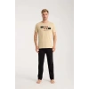 Moda Erkek Ten Rengi Kısa Kol Pijama Takımı
