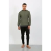 Moda Erkek Uzun Kol Manşetli Paça Penye Pijama Takımı Haki
