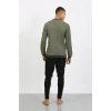 Moda Erkek Uzun Kol Manşetli Paça Penye Pijama Takımı Haki